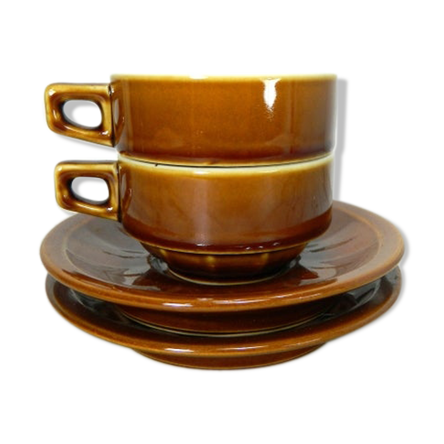 Paire de tasses et soucoupes de bistro, café au lait