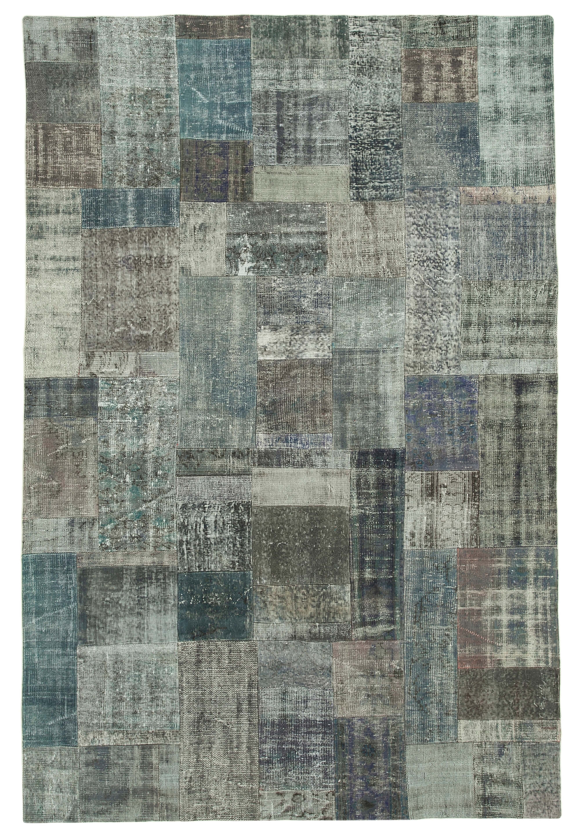 Handwoven Oriental Overdyed 201 cm x 300 cm Grey Patchwork Carpet