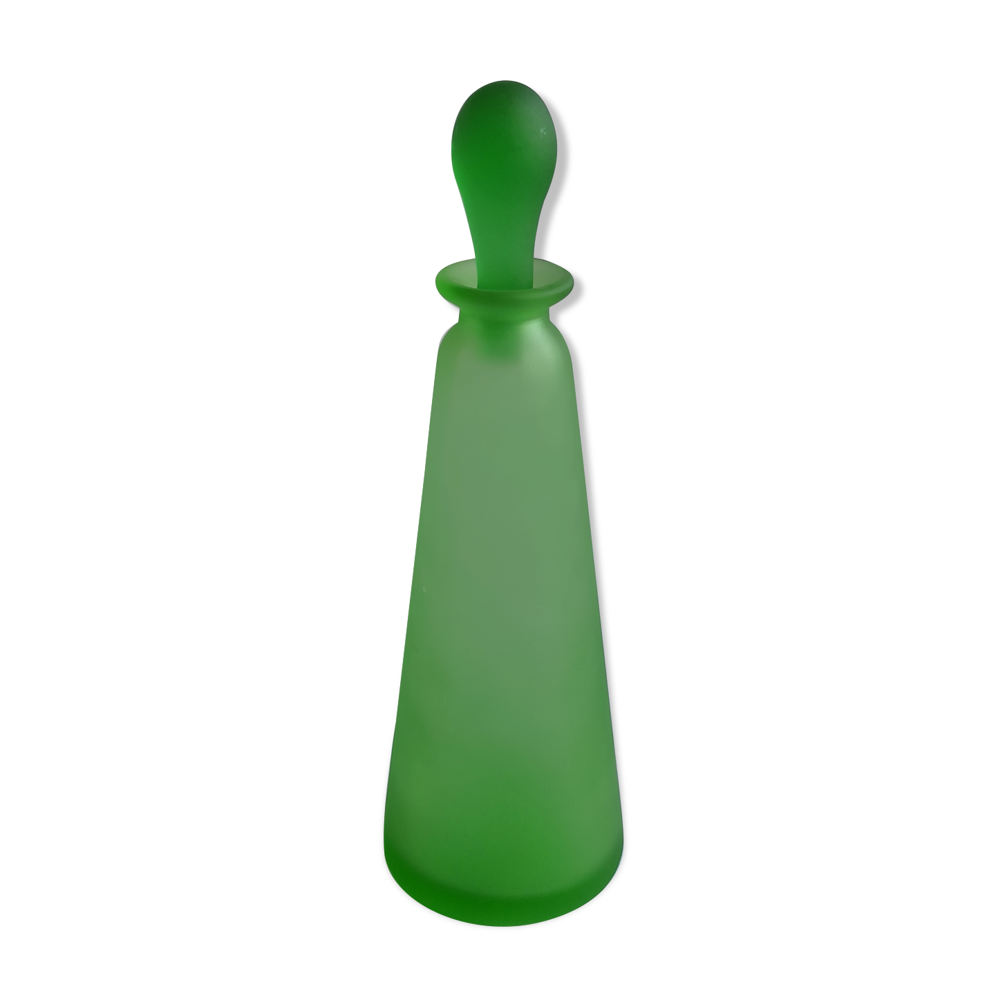 Vintage green satin blown glass bottle