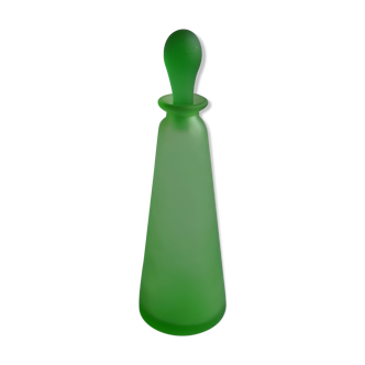 Vintage green satin blown glass bottle