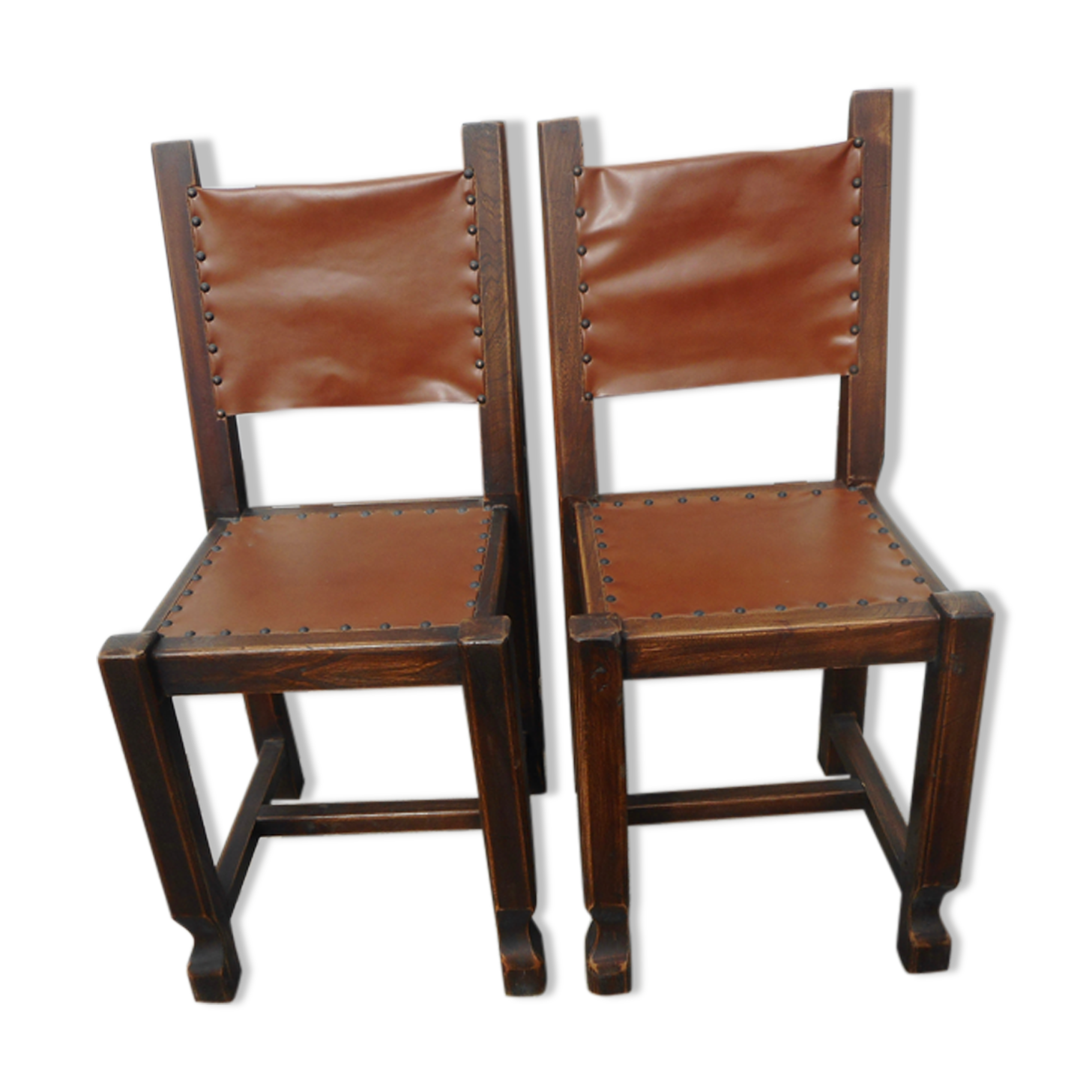 Series of 4 wood and leather chairs