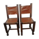 Series of 4 wood and leather chairs