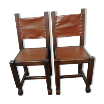 Series of 4 wood and leather chairs