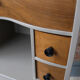 Gray curved bedside and wood