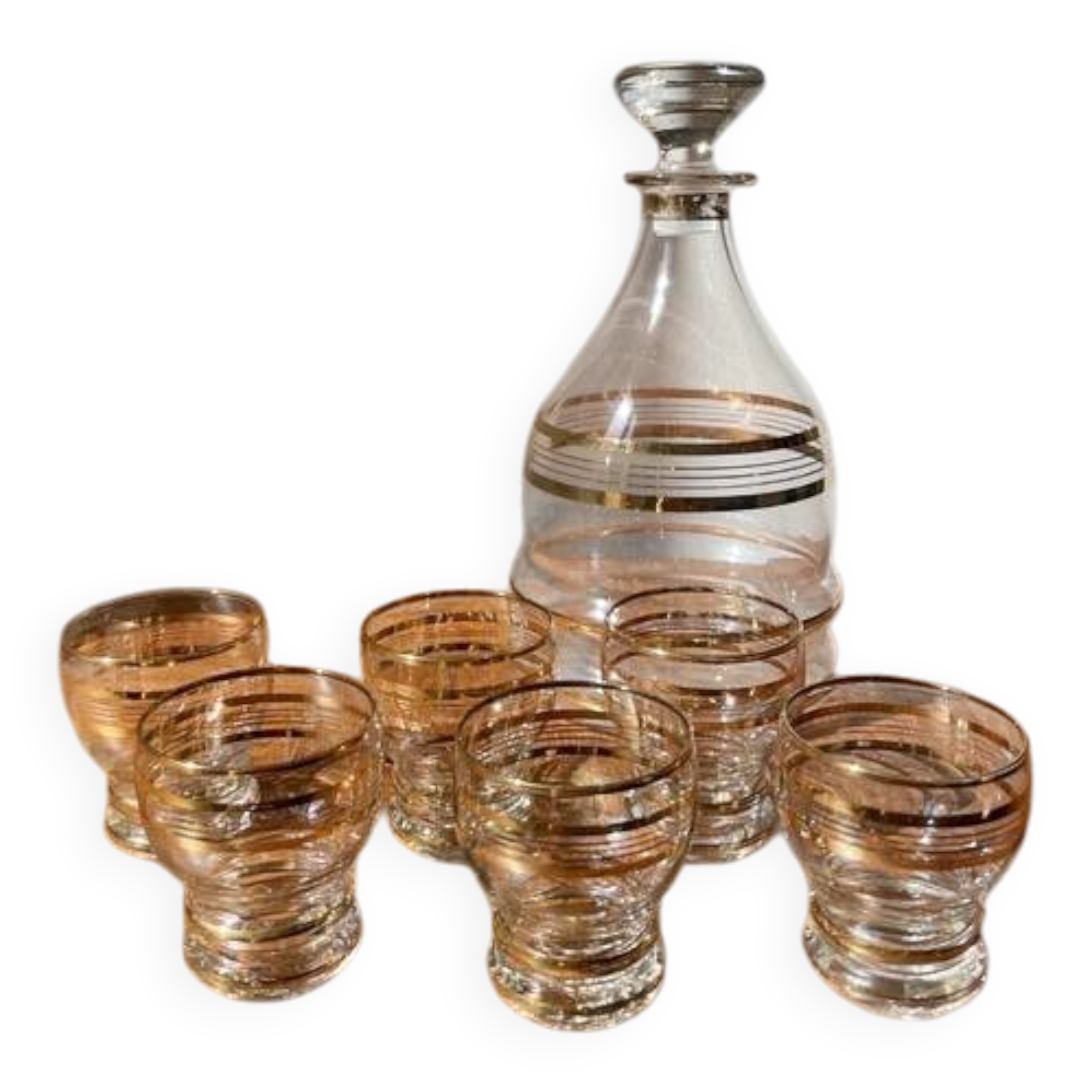 Service carafe et verres à liqueurs liseré doré