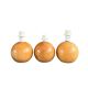 Three wooden ball-shaped lamp stands in light wood.