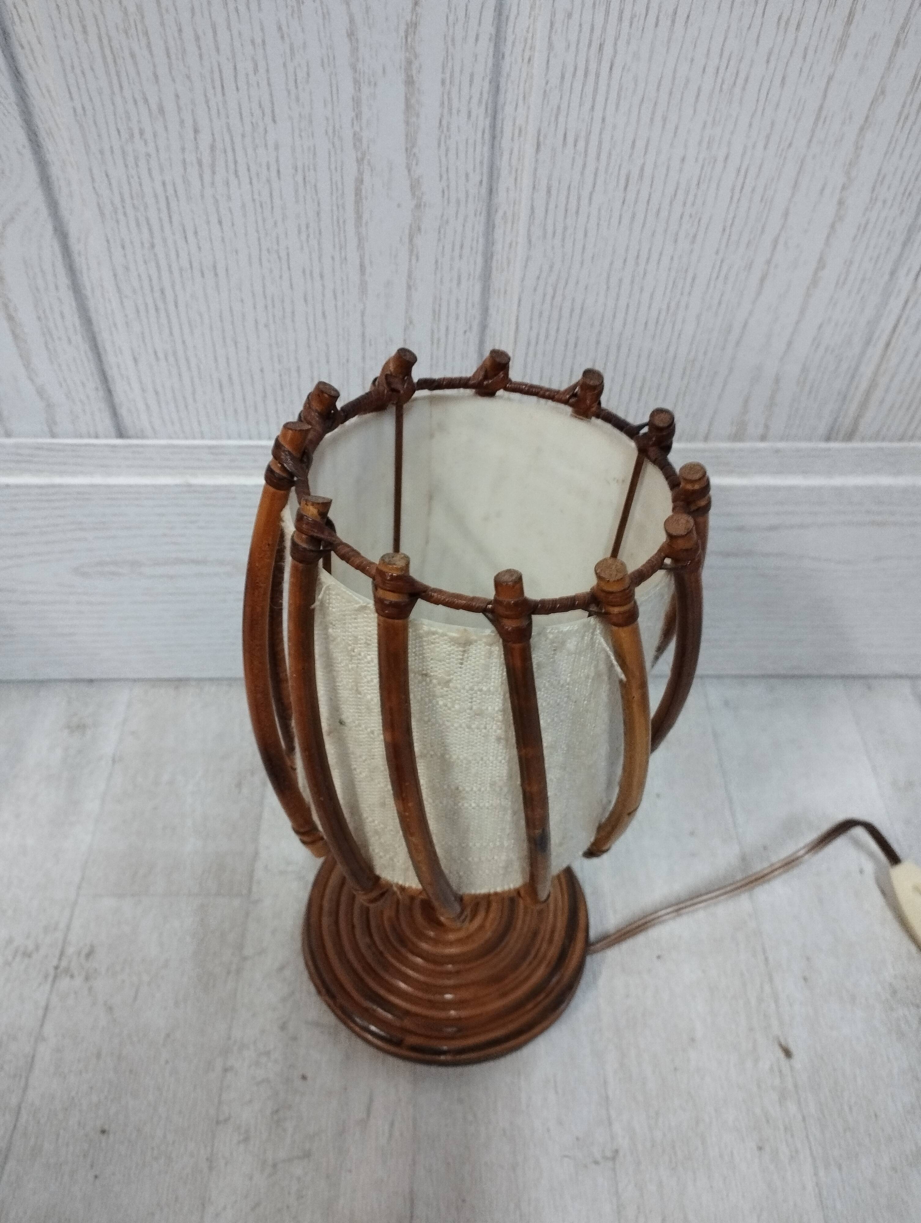 Pair of Louis Sognot rattan bedside lamps