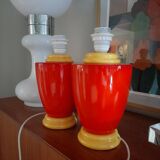 Pair of red and yellow lamp bases from the 80s