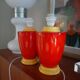 Paire de pieds de lampe rouge et jaune 80s