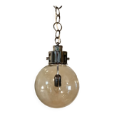 Designer chandelier in chrome metal globe in smoked glass