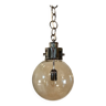 Designer chandelier in chrome metal globe in smoked glass