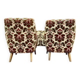 Fauteuils et canapé vintage pieds compas 1950 ancien motif floral