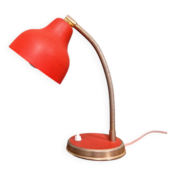 Lampe de bureau articulée vintage en métal laqué rouge, années 1950
