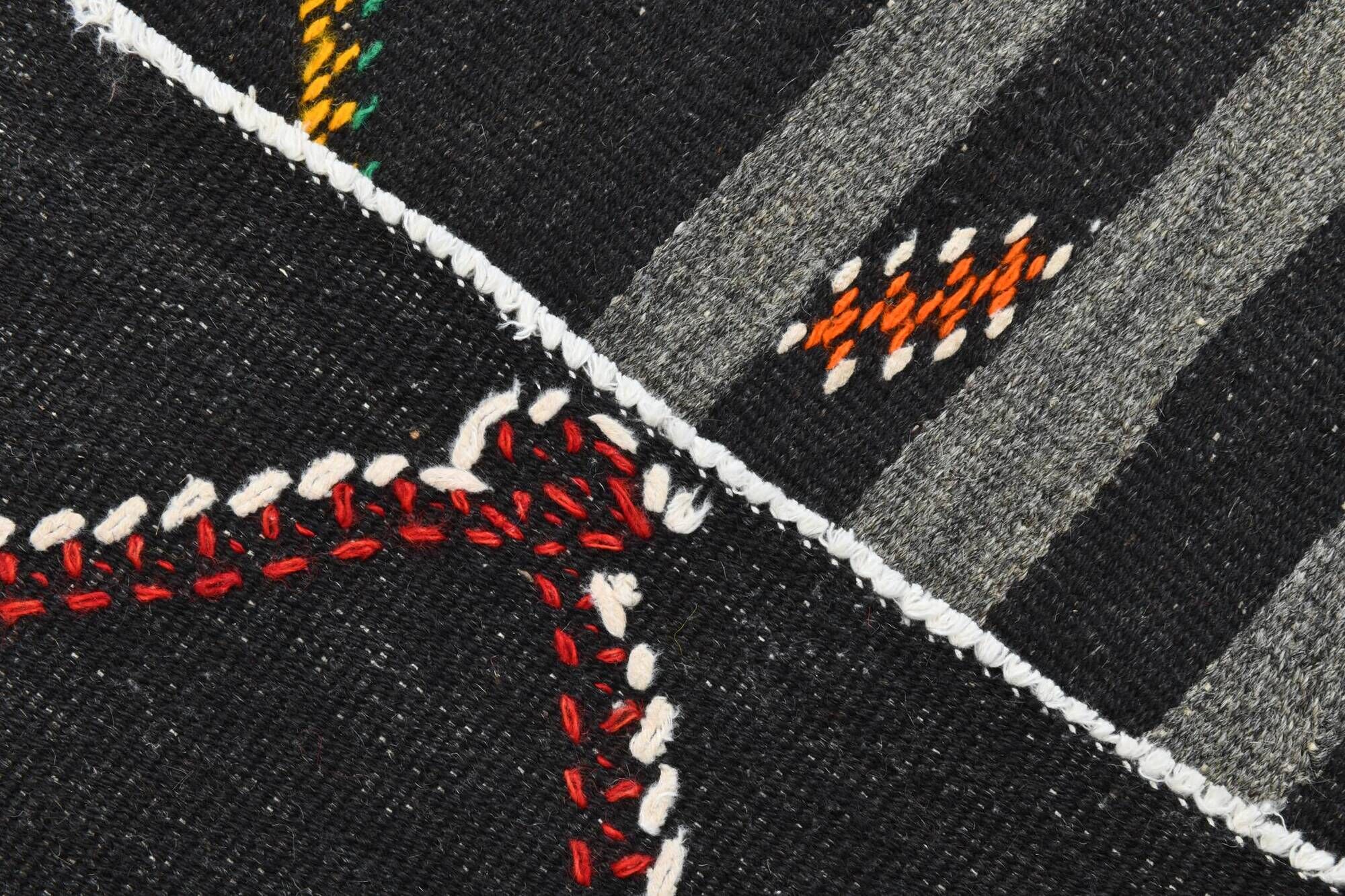 8x11 Black Gray Oversize Kilim Rug, 235x337Cm