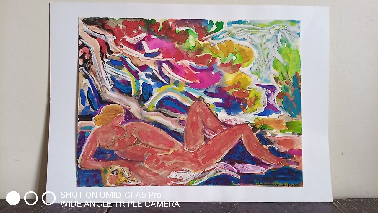 Pierre Lacroux (1909-1993) Gouache - 24 x 32cm - elongated nude