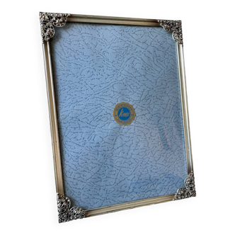 Cadre photo vintage en métal argenté 20,5 cm x 15,5 cm verre convexe