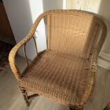 Set of 2 vintage rattan and wicker armchairs