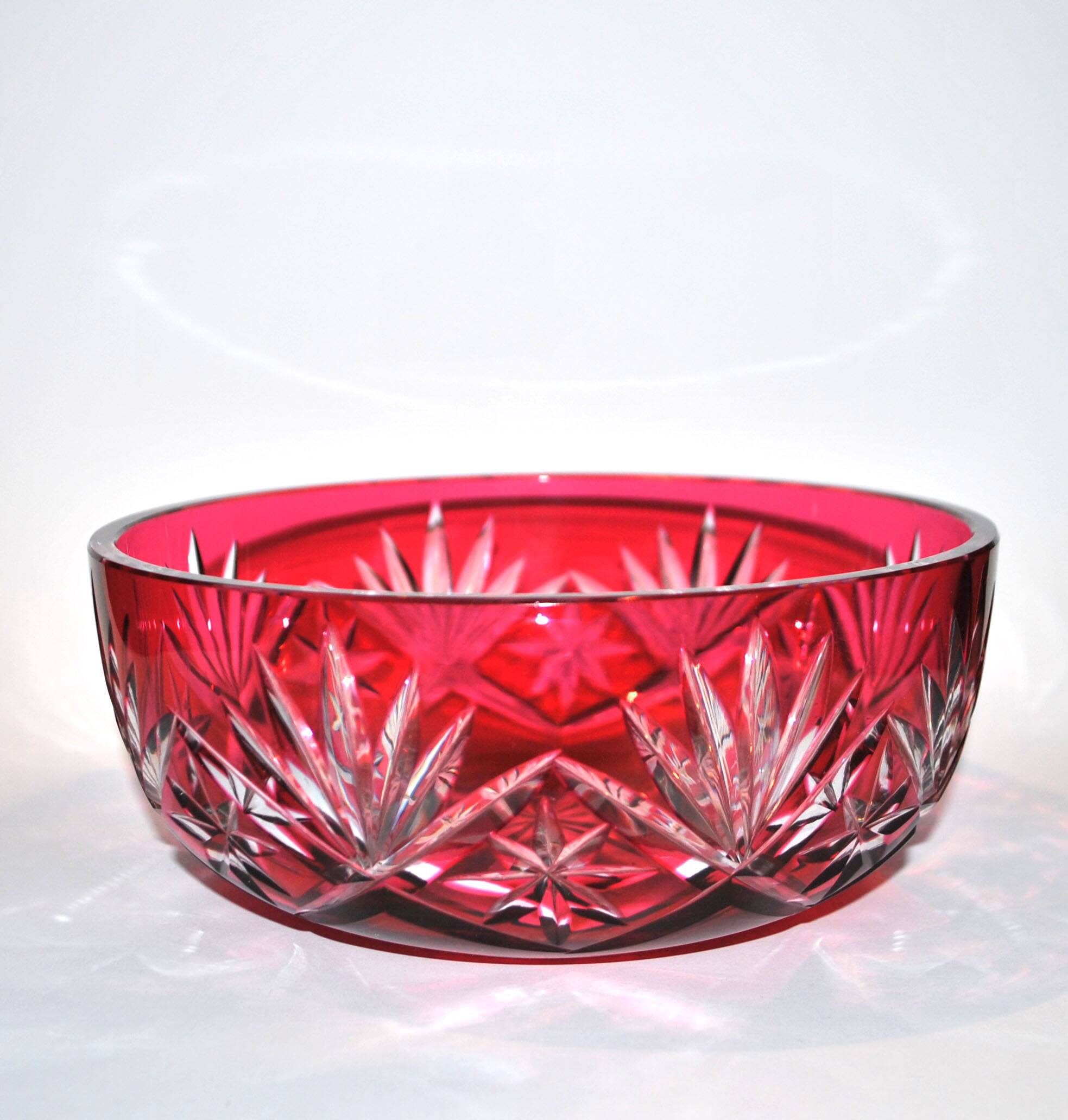 Saint-Louis Massenet cut crystal bowl lined with Raspberry Red OVERLAY