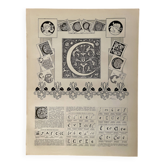 Lithographie alphabet lettre C - 1900