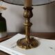brass table lamp | khaki lampshade with multicoloured daisies