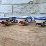Set of 6 small cups in the style of Quimper, Bayeux, Rouen