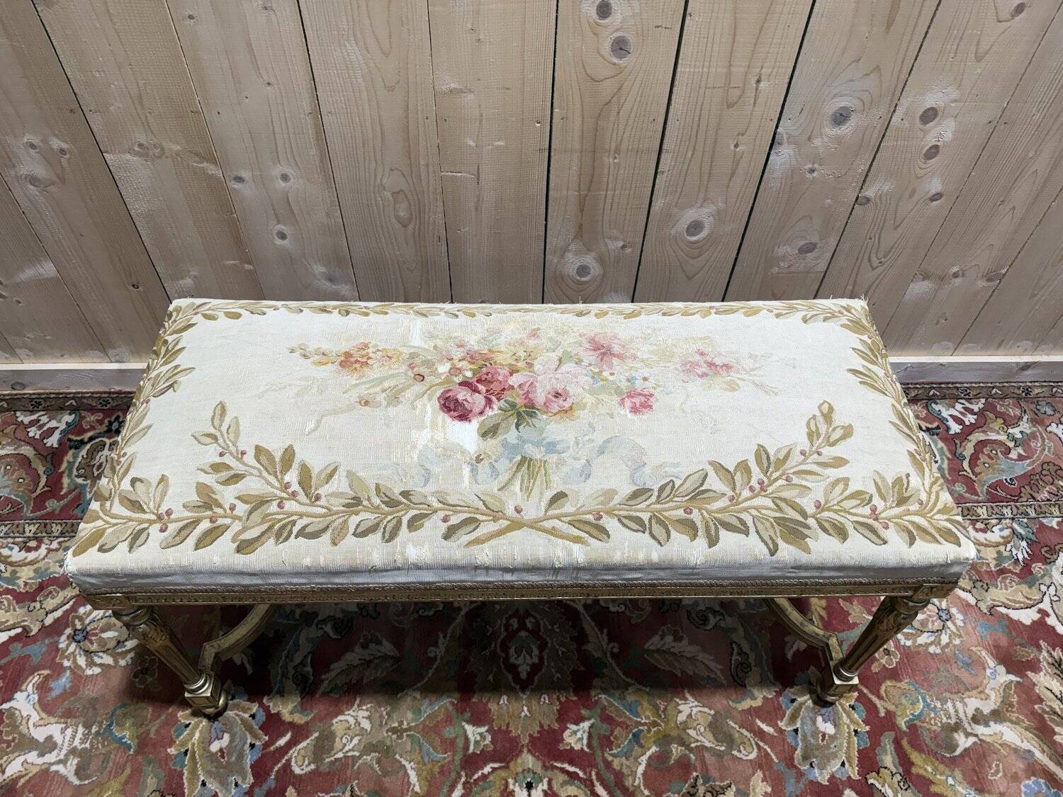 Bench - Louis XVI style office bench in gilded wood