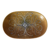 Ceramic pocket tray or tray with enameled relief decoration. Signed Le Mao (above and below)