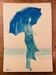 Monochrome blue painting signed female portrait "weekend in Deauville"
