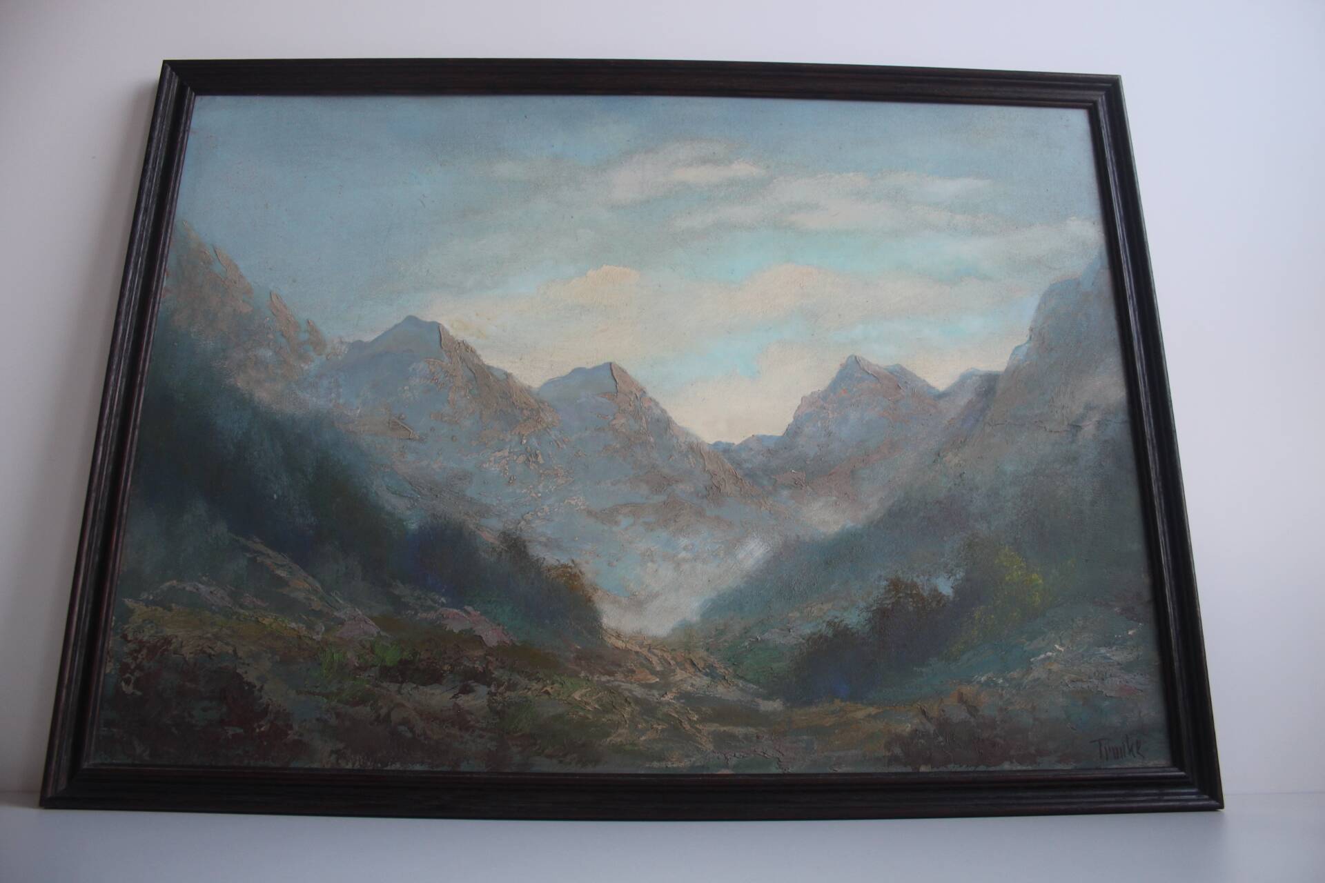 Hand painted painting, oil on fiberboard, signed, Czechoslovakia, 1960's.