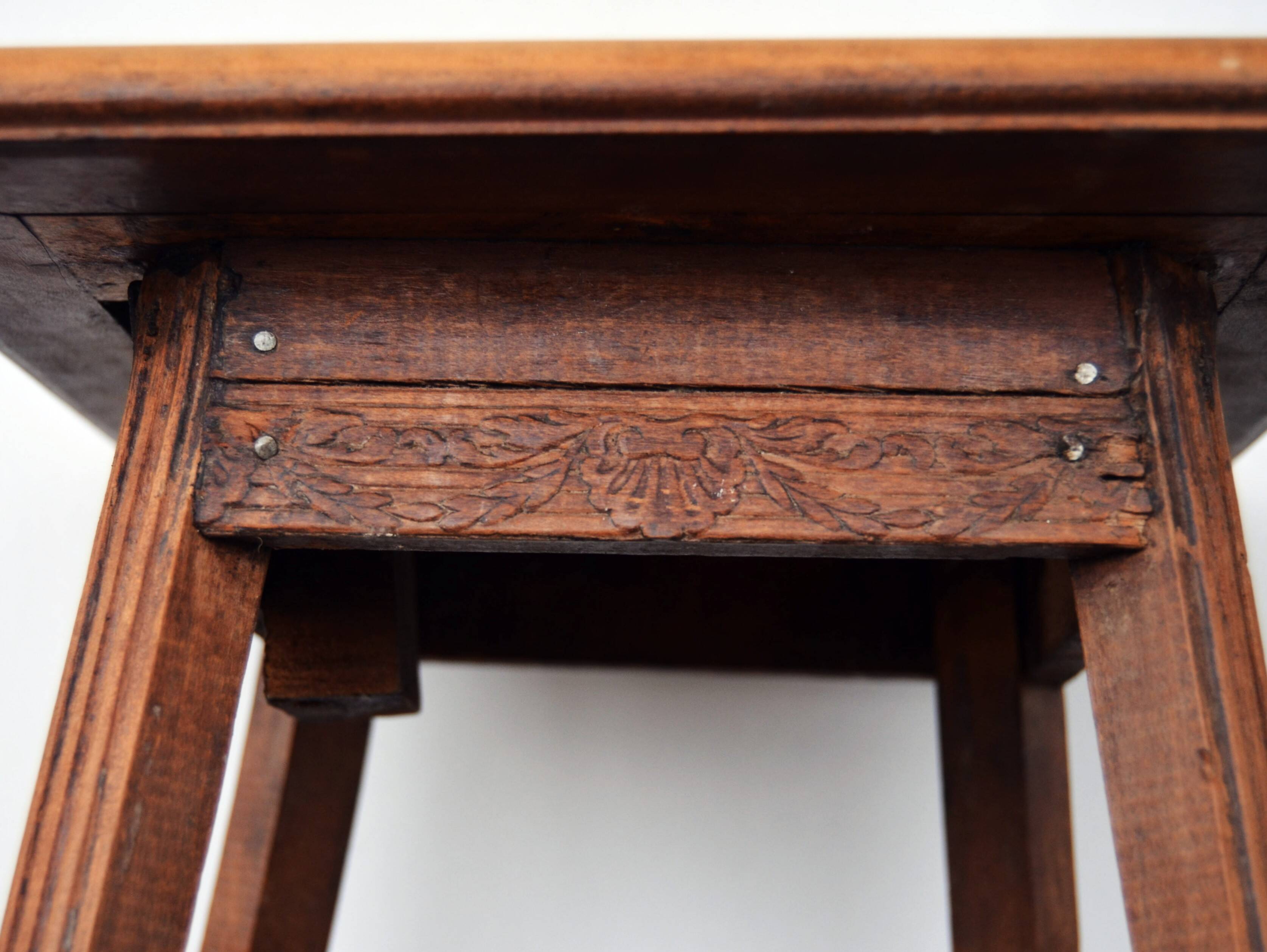 Art Nouveau wood stand planter with stone plaque