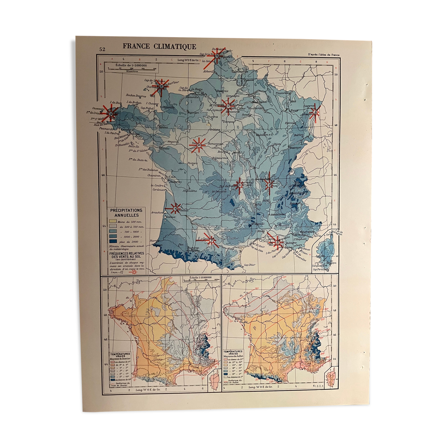 Old climate France map from 1945