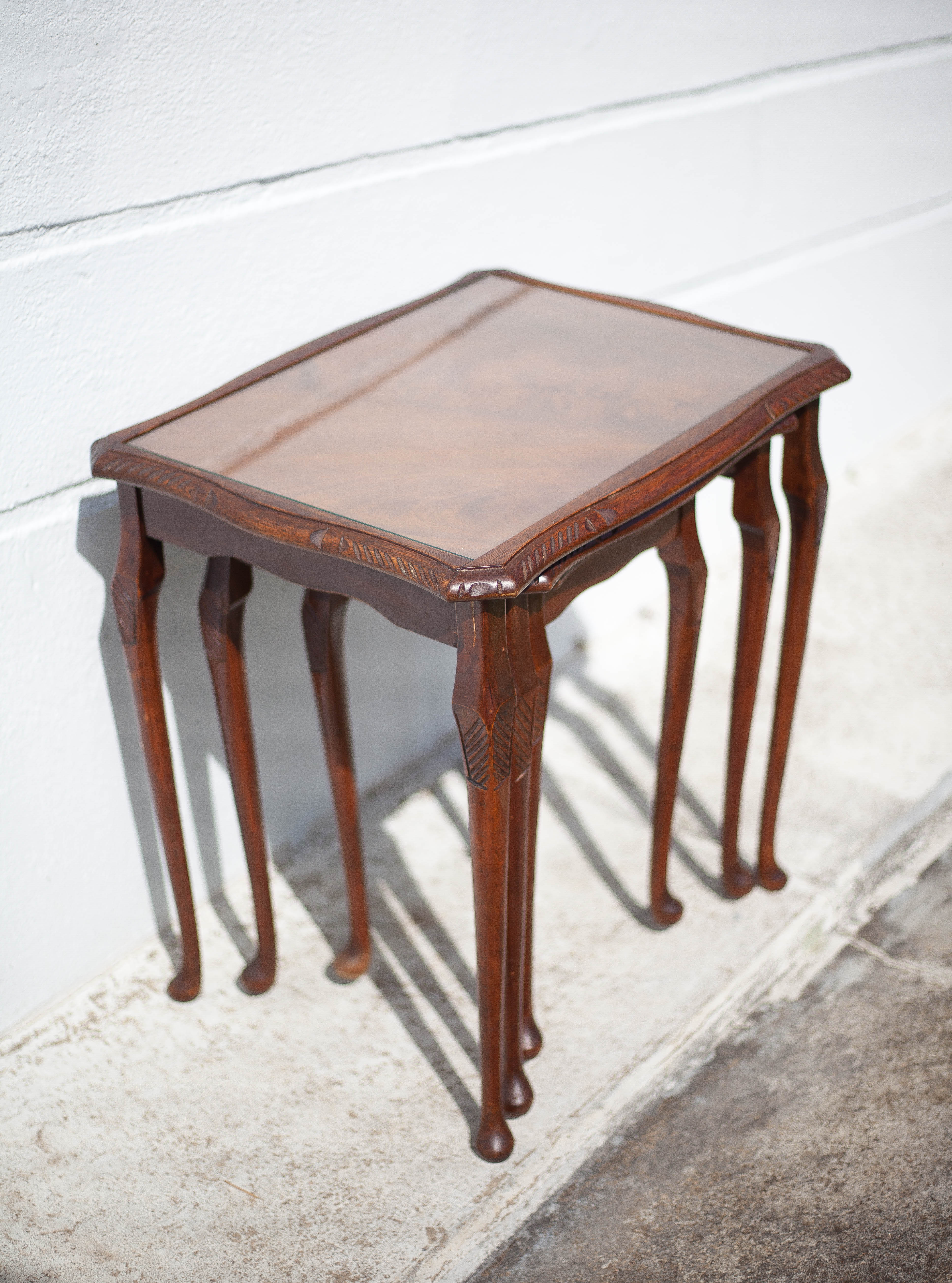 Queen Anne wood style nesting tables