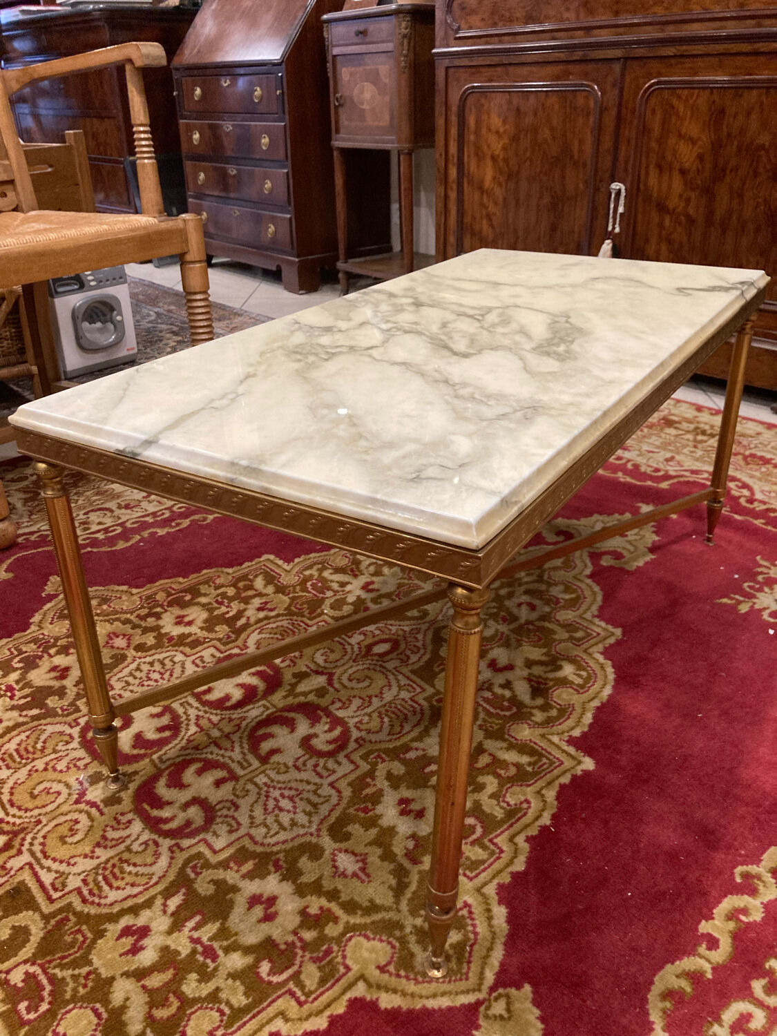 Brass coffee table and white marble Louis XVI style