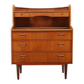 Meuble de salle de bain/bureau danois en teck restauré, avec miroir et bureau coulissant, années 1960