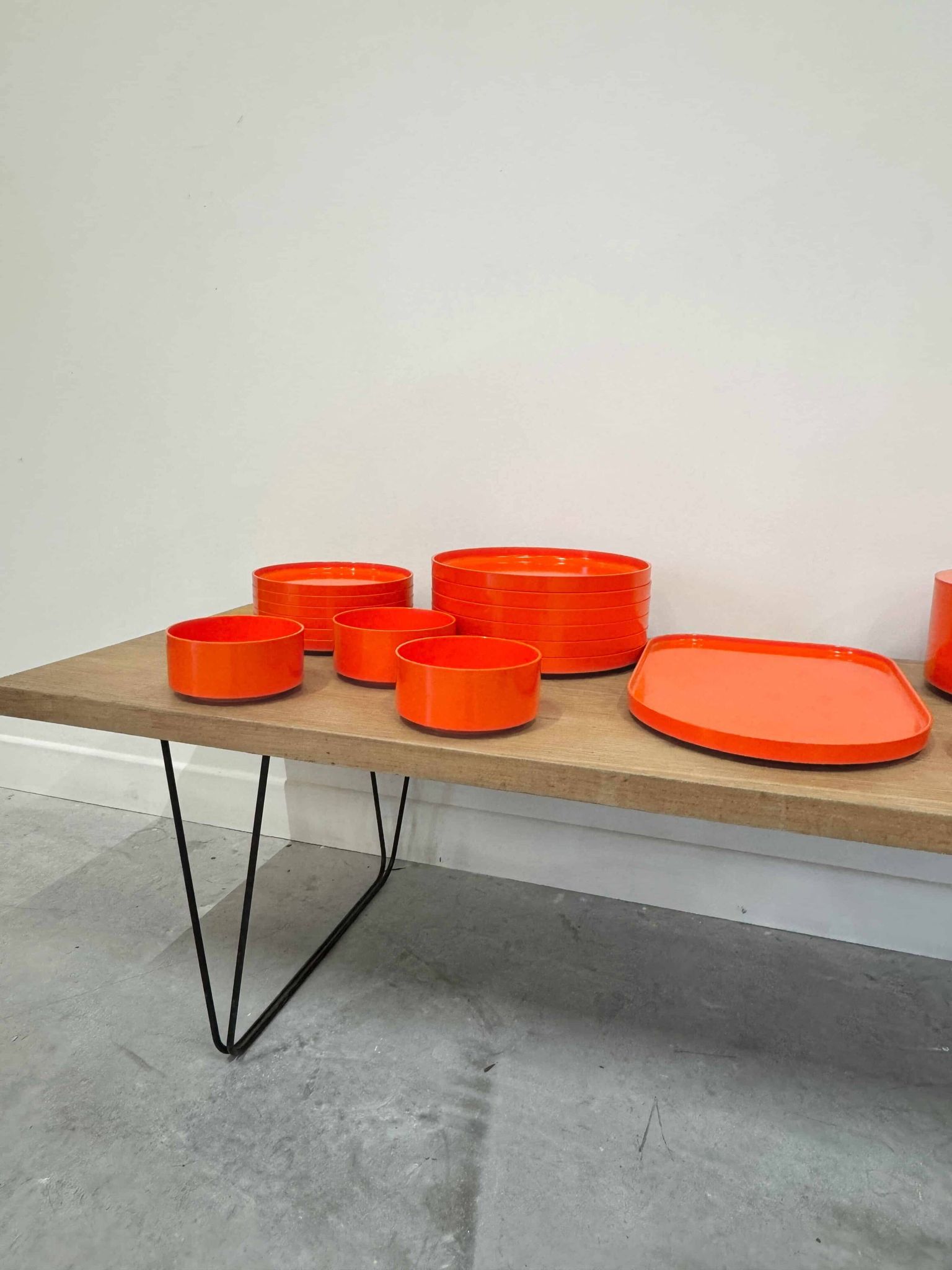Vintage "Max" orange plastic dinnerware set 1964