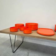 Vintage "Max" orange plastic dinnerware set 1964