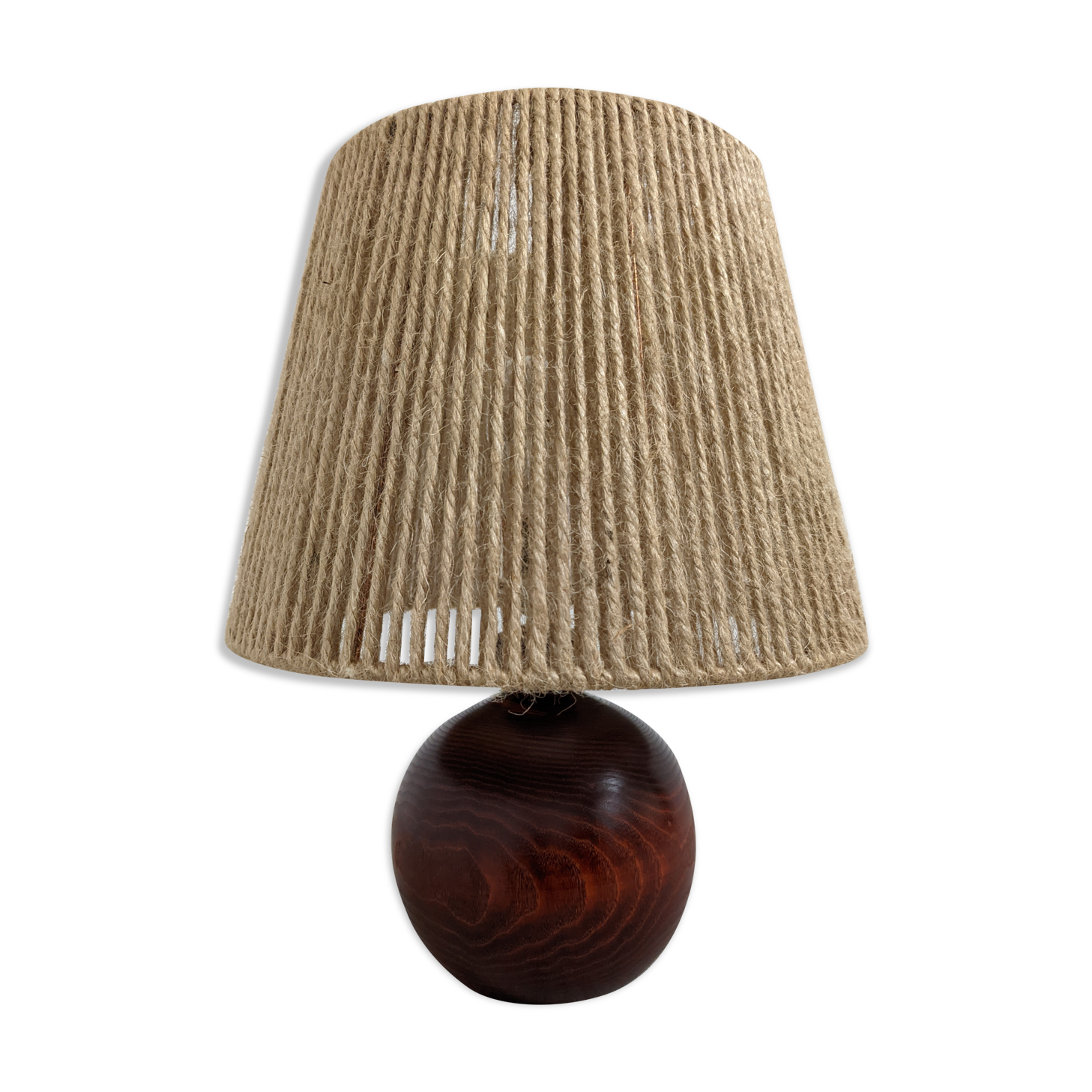 Vintage wooden ball lamp and jute rope