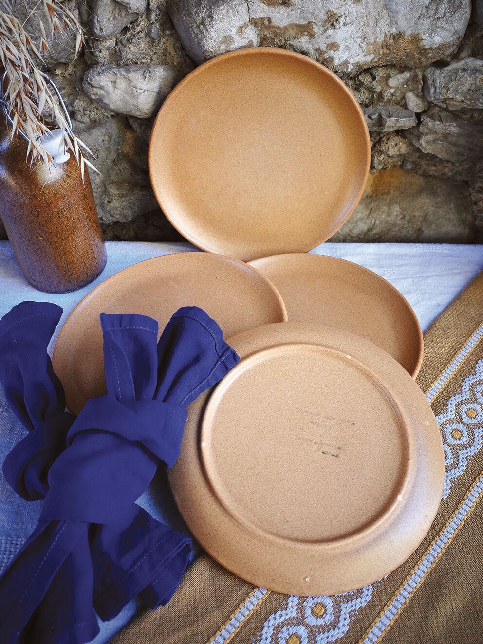 Set of 4 plates in sandstone Sarreguemines pink beige