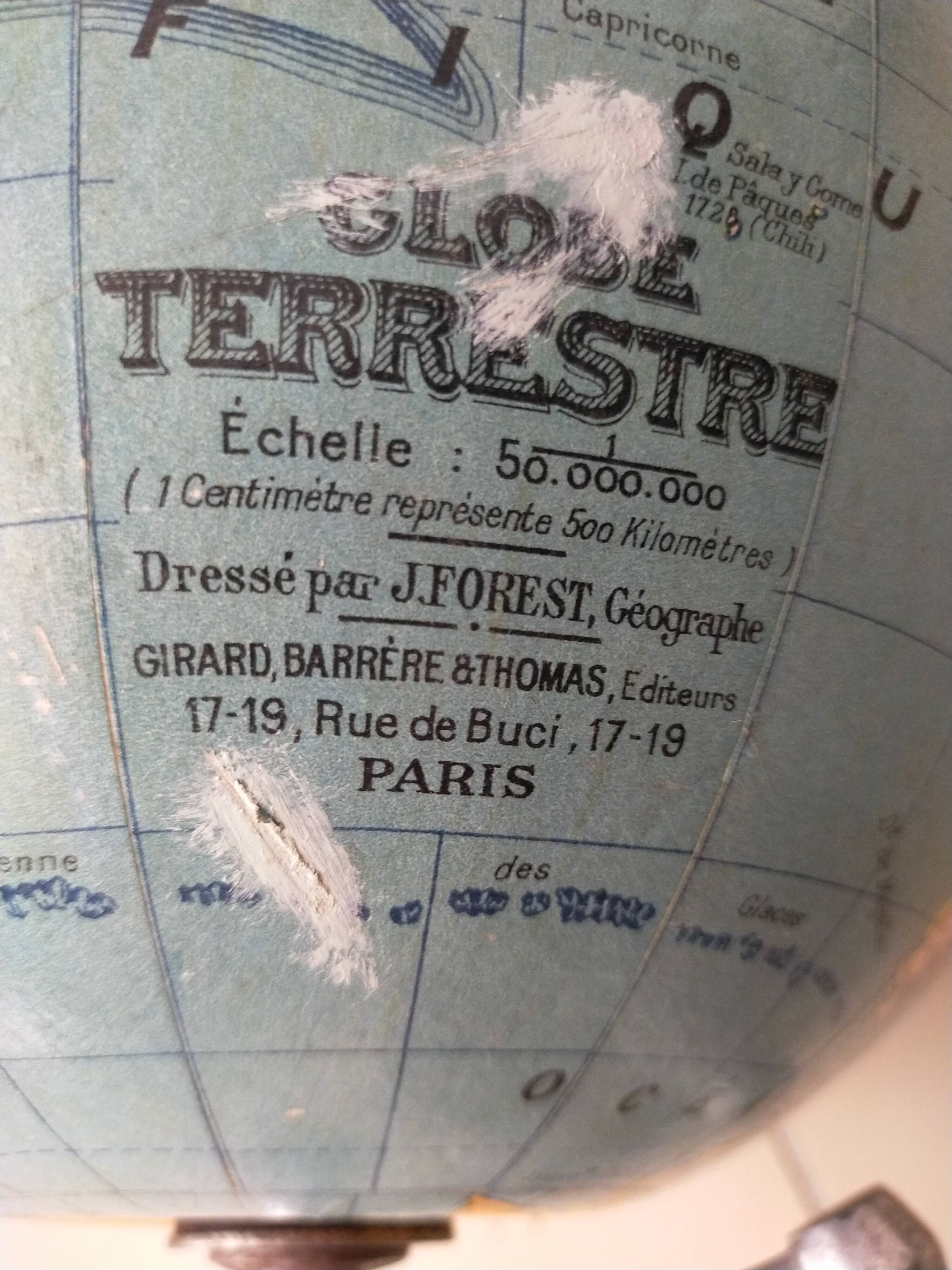 Terrestrial globe drawn by j forest edited by girard barrere & thomas