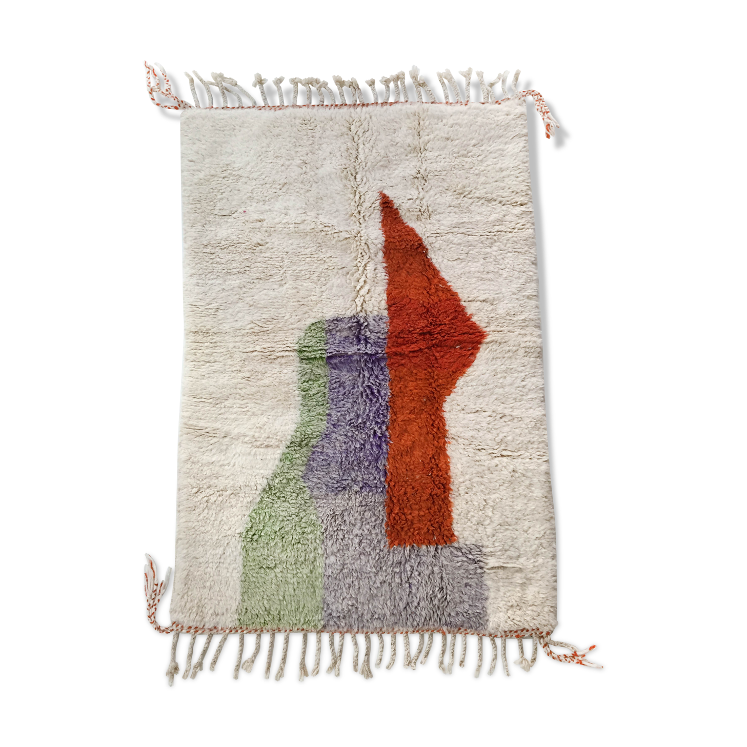 Moroccan Berber carpet Beni Ouarain ecru with colorful patterns 205x132cm