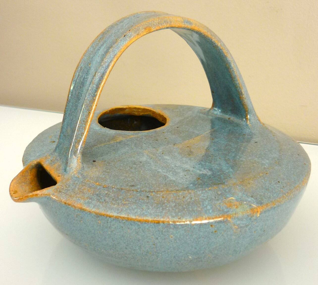Teapot, enameled ceramic art, signed Michel Vergnes, Kerbénoën pottery