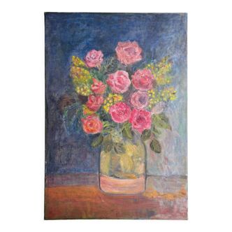 Huile sur toile nature morte aux fleurs