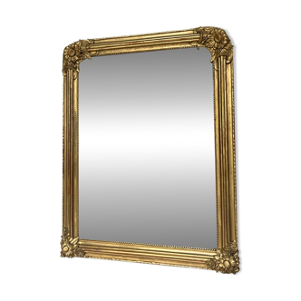 Miroir Louis-Philippe doré à la feuille d’or glace au mercure 97,5cm