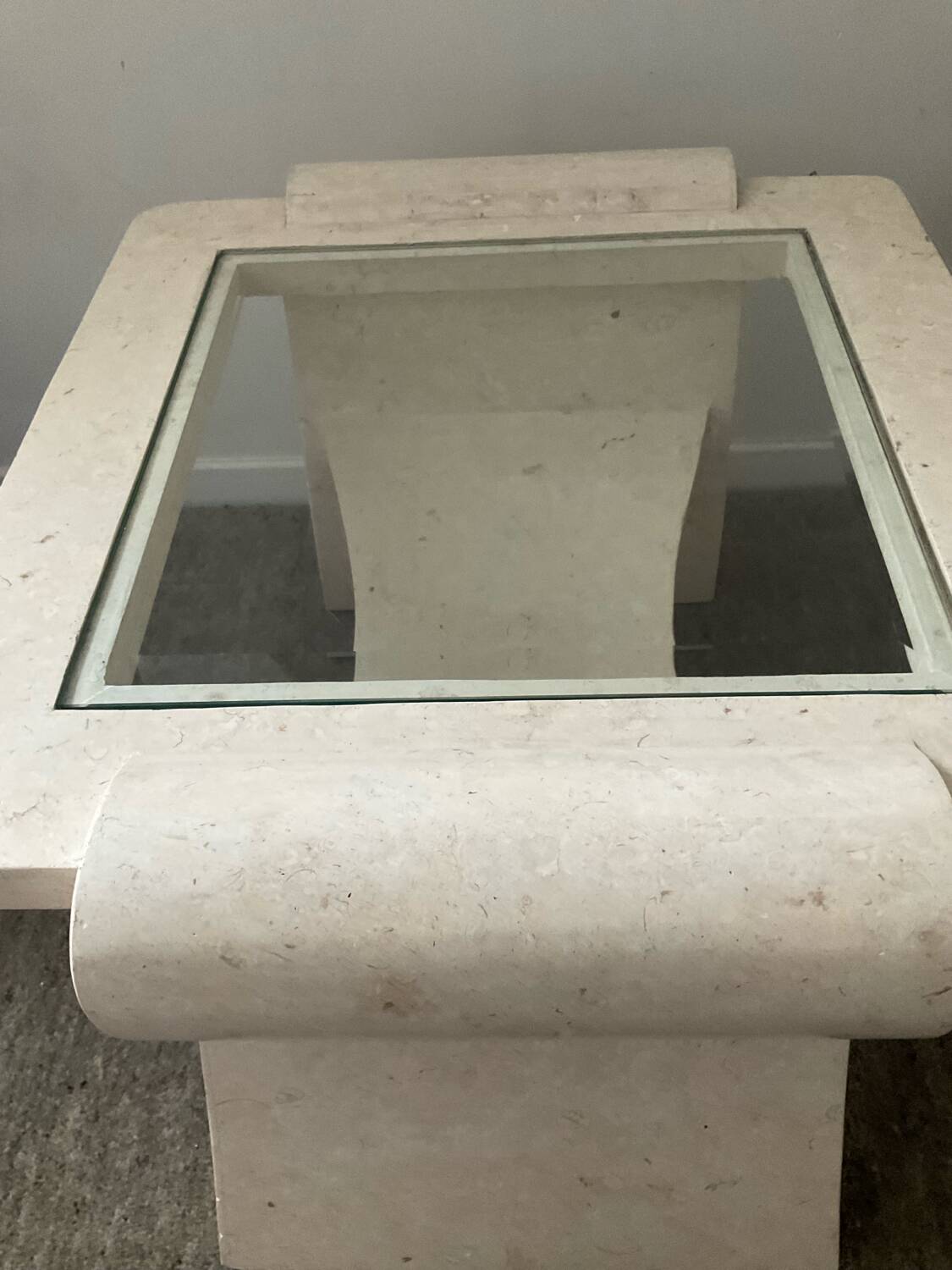 Vintage travertine and beveled glass coffee table