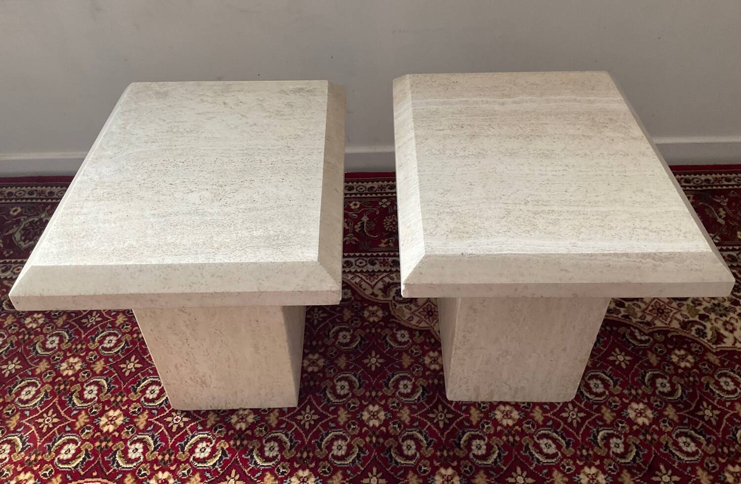 Duo of vintage travertine coffee tables and side tables