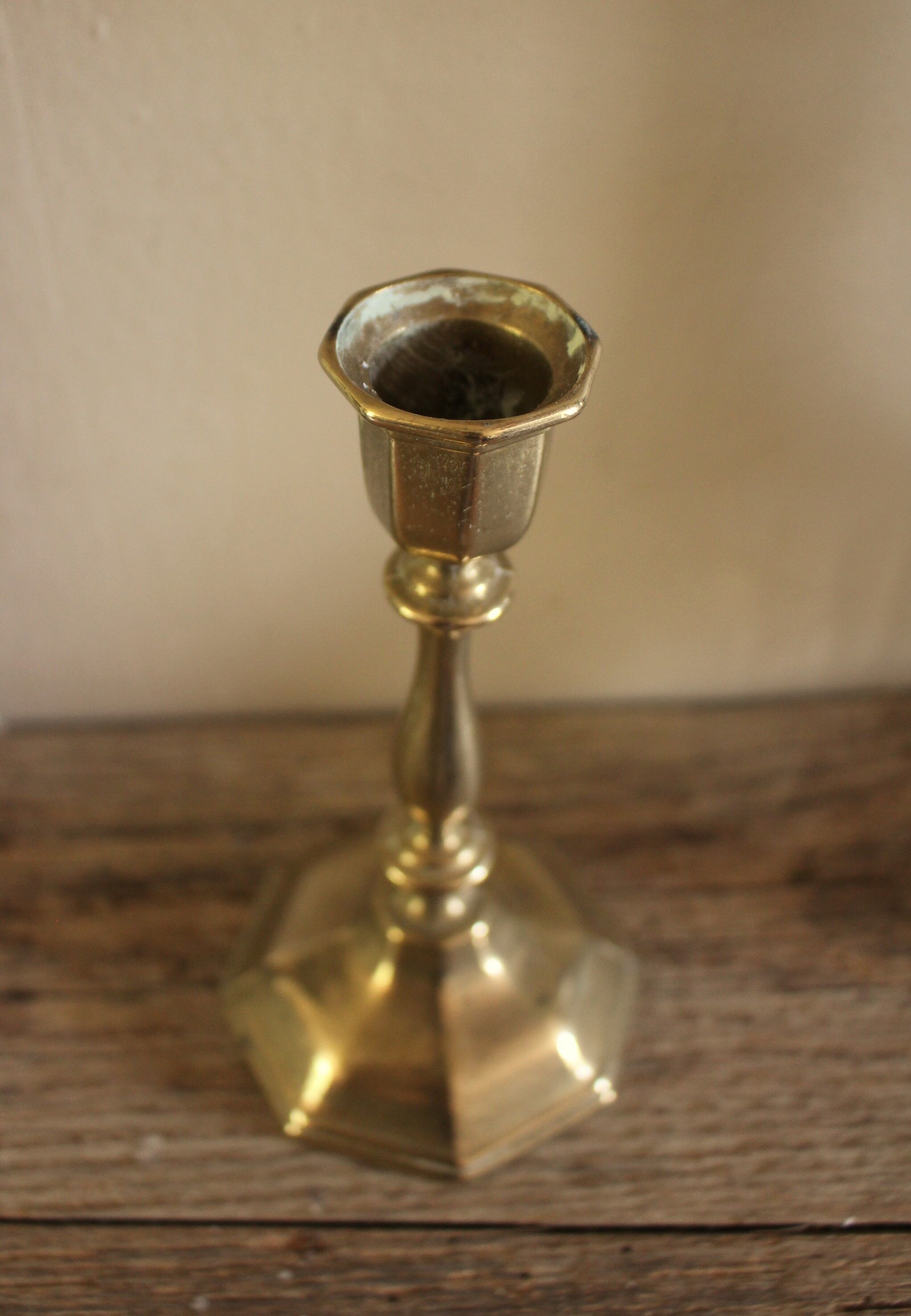 Candle holder Small brass torch octagonal base
