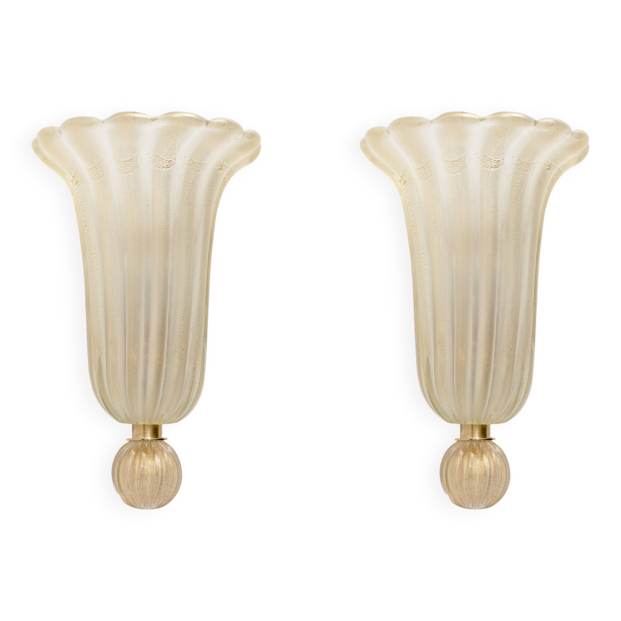 Pair of Murano Glass Wall Sconces with Gold Dust Inclusions