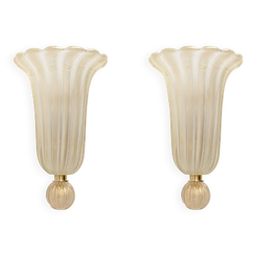 Pair of Murano Glass Wall Sconces with Gold Dust Inclusions