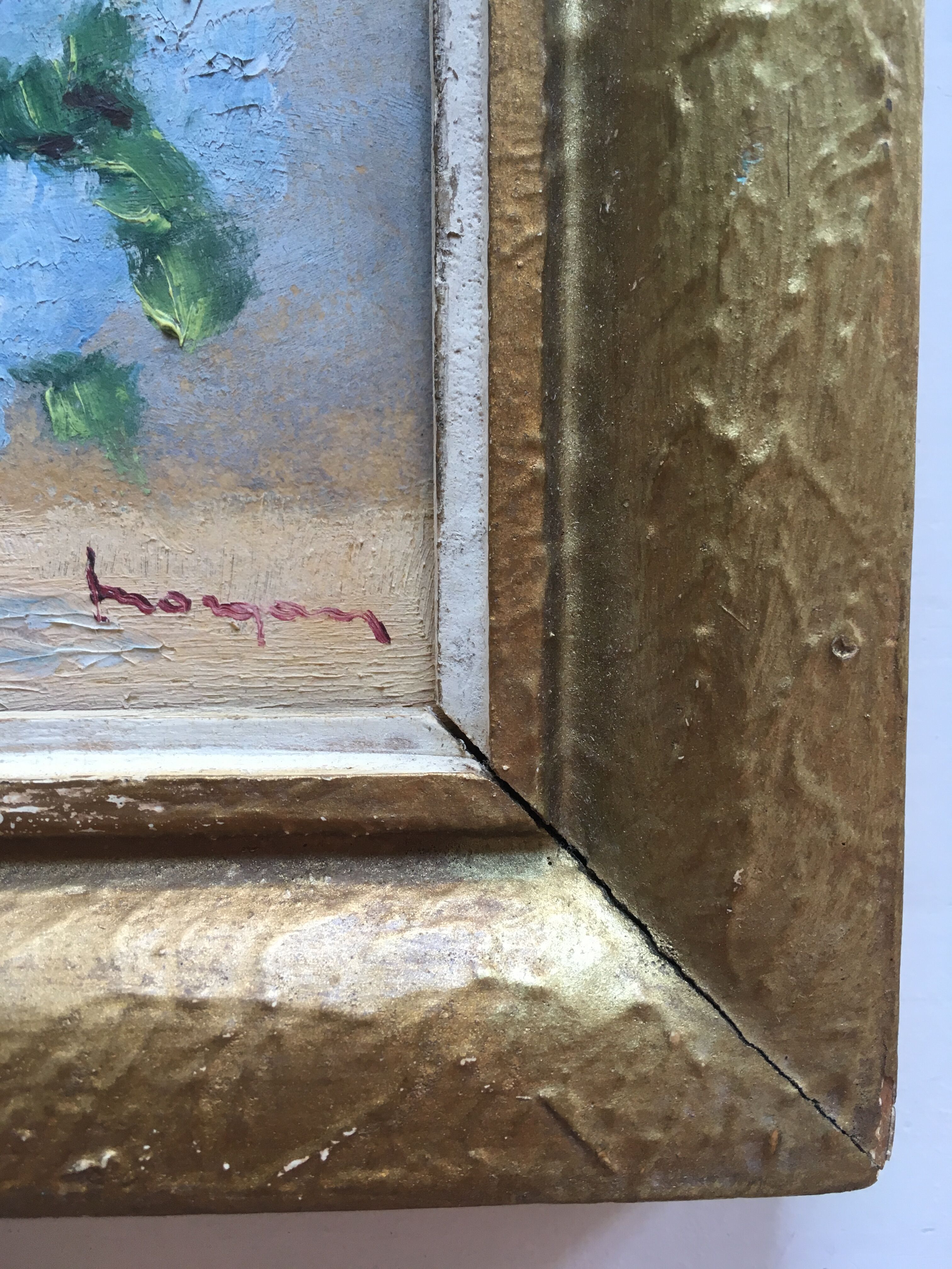 Set of 2 paintings bouquets of flowers with golden frame (signed Morgan)