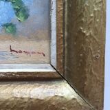 Set of 2 paintings bouquets of flowers with golden frame (signed Morgan)